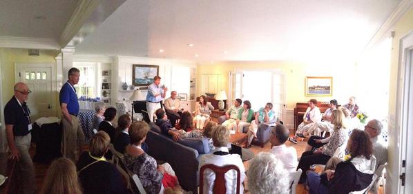 Patrick Kennedy (center) addresses gathering at the Kennedy compound in Hyannis Port, MA