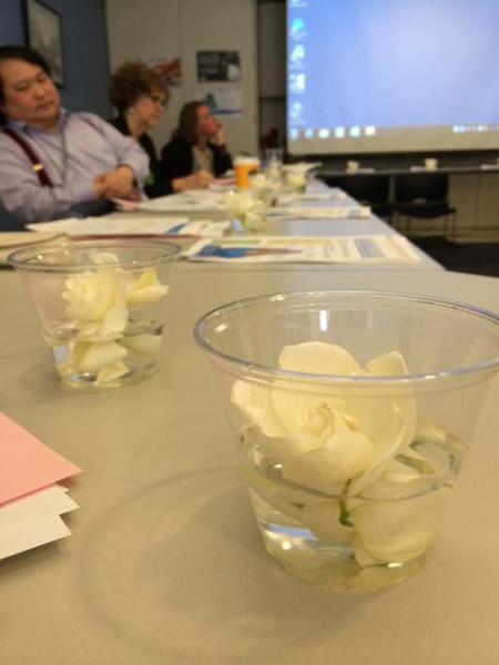 Lisa Manthe brought gardenias to use in a meditation moment.