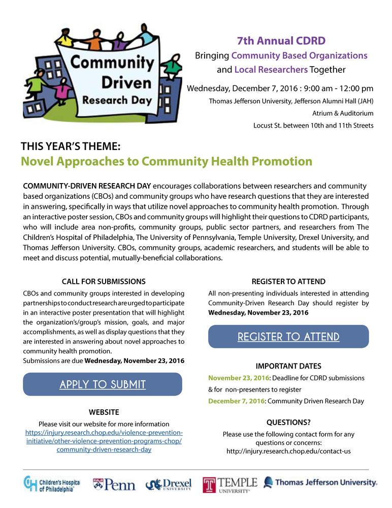 Community Driven Research Day: Novel Approaches to Community Health