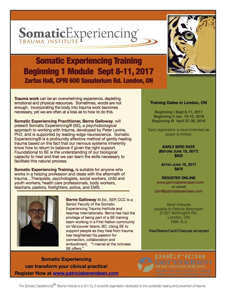 Somatic Experiencing Professional Training Sept 8-11, 2017