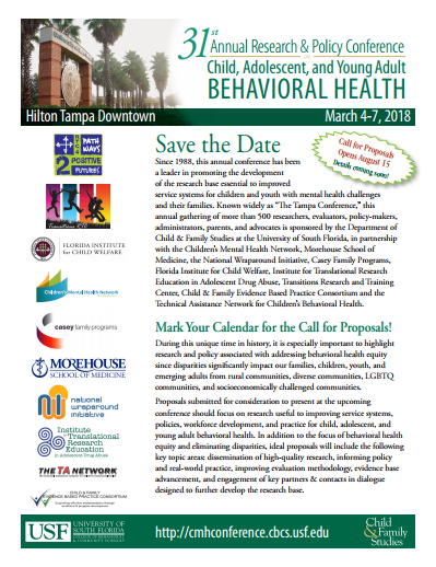 31st Annual Research &amp; Policy Conference Child, Adolescent, and Young Adult Behavorial Health (Tampa, Florida)