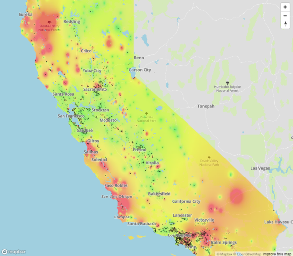 Map of homeless students in CA