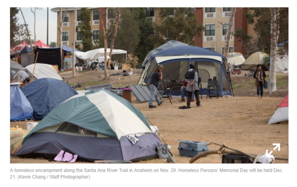 Homeless encampment Santa Ana river bed