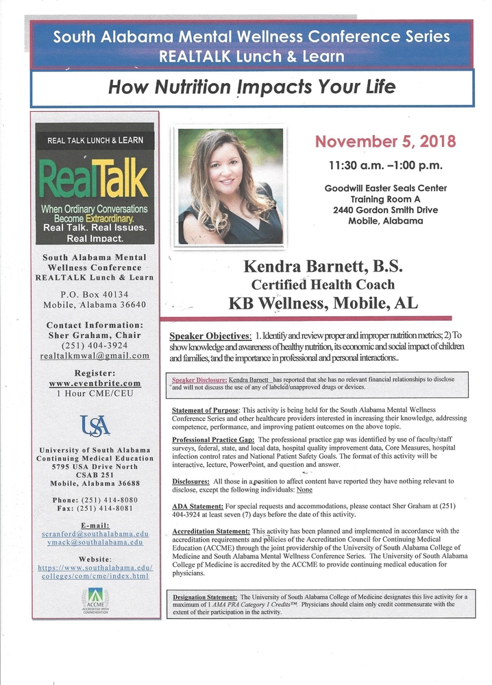 REALTALK LUNCH &amp; LEARN: HOW NUTRITION IMPACTS YOUR LIFE WITH KENDRA BARNETT