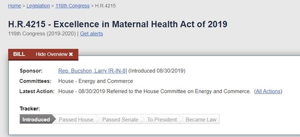 Introduced HR 4215 Excellence in Maternal Health Act of 2019