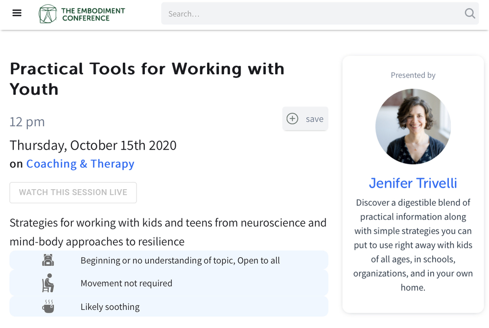 Practical Tools for Working with Youth at The Embodiment Conference (free, virtual, and global)