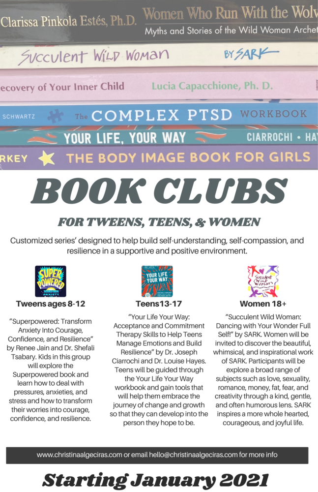 Therapeutic Book Clubs for Tweens, Teens, &amp; Women Starting January 5th &amp; 6th