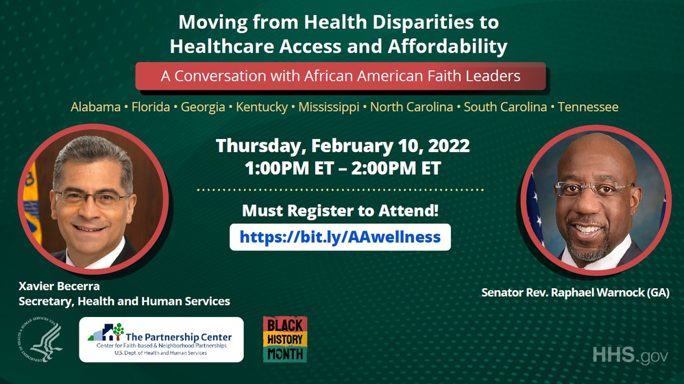 You’re Invited to attend our Feb 10th event with African American Faith Leaders, HHS Secretary Becerra, and Sen. Rev. Warnock (GA)