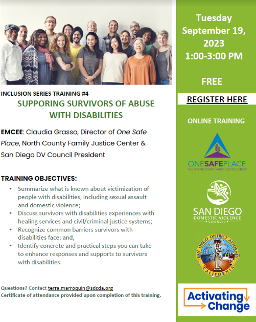 Supporting Survivors of Abuse with Disabilities” by Sandra Harrell, Activating Change (SDDVC)
