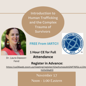 Free Webinar--November 17 @ Noon Eastern Human Trafficking &amp; Complex Trauma