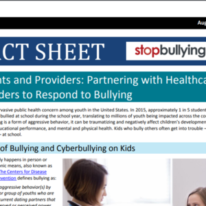 Parents and Providers: Partnering with Healthcare Providers to Respond to Bullying (2-page fact sheet)