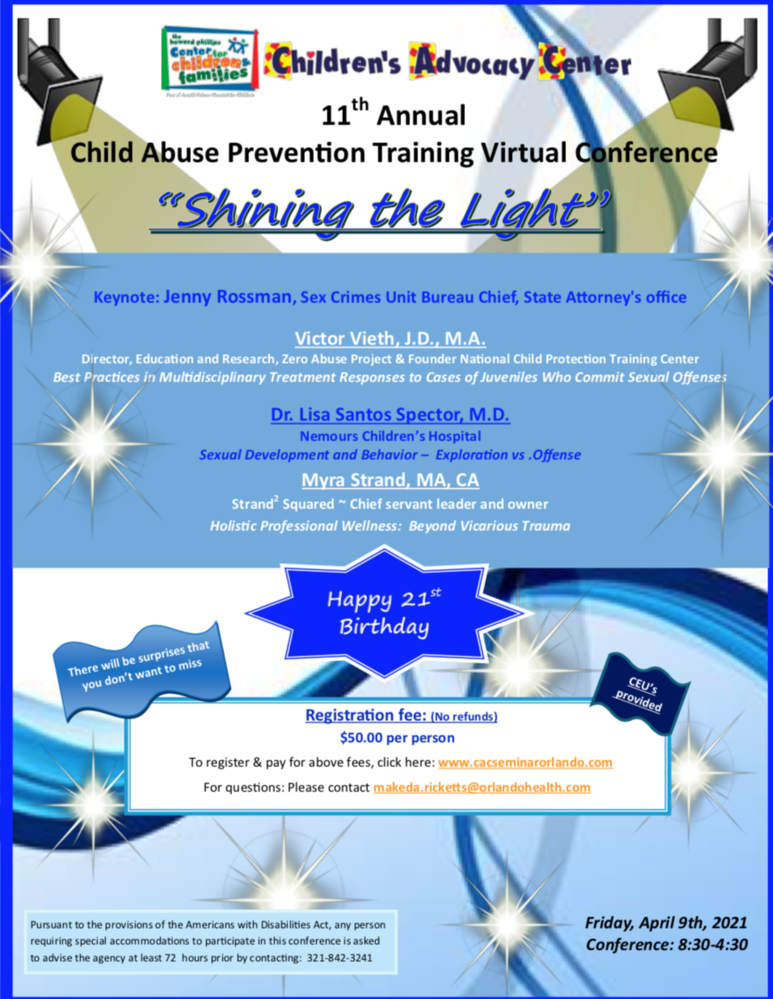 Children's Advocacy Center 11th Annual Child Abuse Prevention Training Virtual Conference - "Shining the Light" 