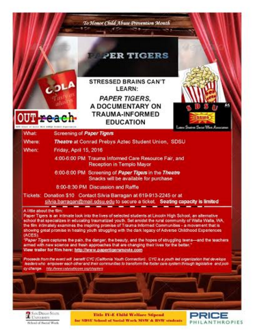 Paper Tigers Screening hosted by SDSU! Trauma Informed Care Resource Fair