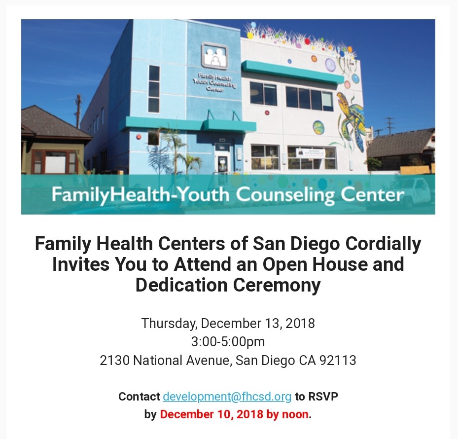 Family Health Centers- Youth Counseling Center Open House Thursday December, 13th
