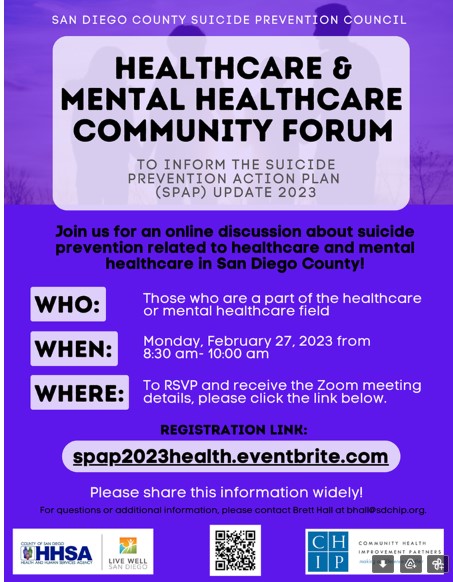 Healthcare and Mental Health Care Community Forum To Inform the Suicidal Prevention Action Plan (SPAP) 2023